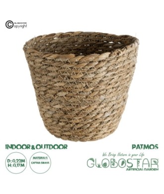 GloboStar® Artificial Garden PATMOS 20270 Διακοσμητικό Πλεκτό Καλάθι - Κασπώ Γλάστρα - Flower Pot Καφέ Φ22 x Υ17cm